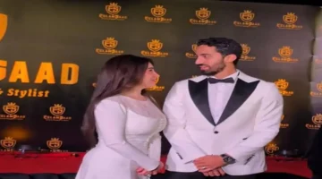 مي عز الدين وزوجها تيمور يظهران بملابس حفل الزفاف بعد أيام من الزواج